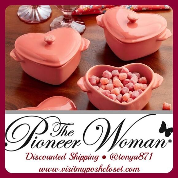 🦋 New Pioneer Woman Pink Mini Heart Shaped Ceramic Casserole Baking Dish - Picture 1 of 9